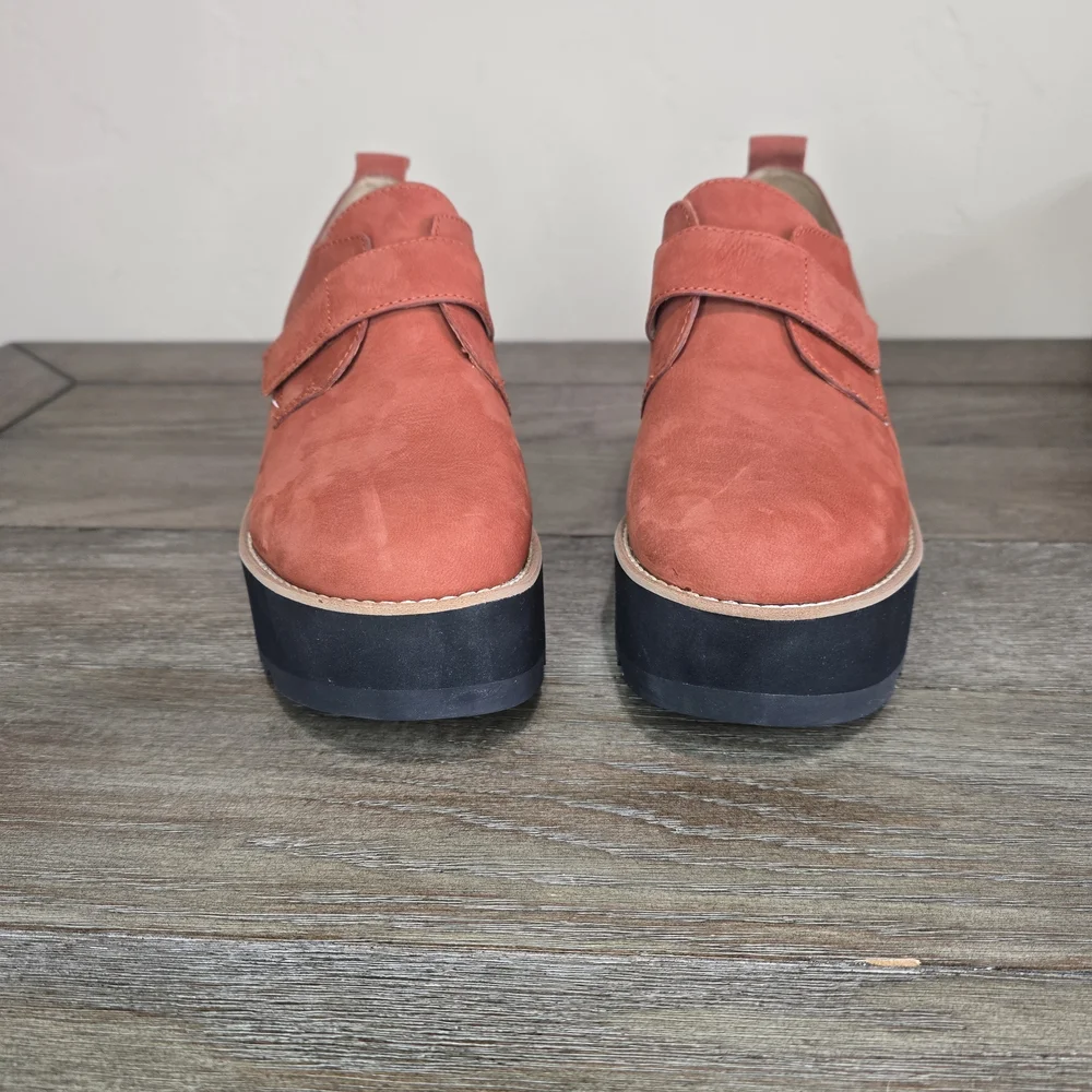 New Eileen Fisher Zola Platform Wedge Booties Clog Rust Suede 7.5 Boho Chunky